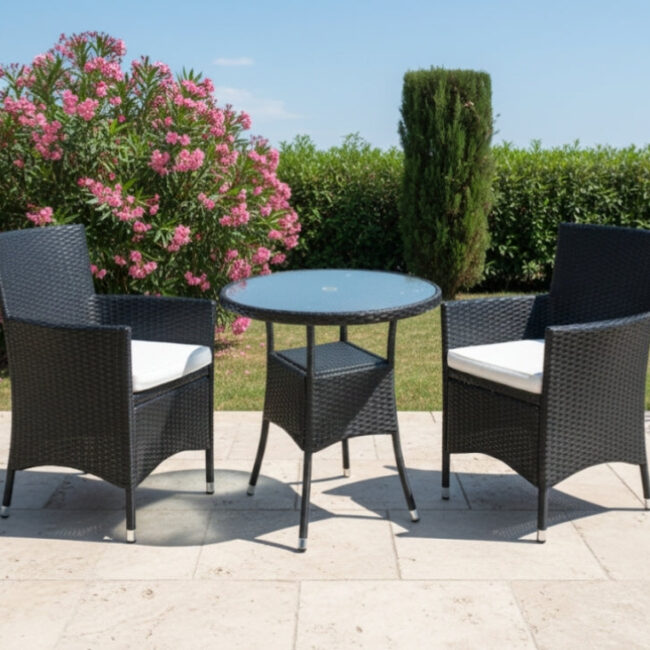 Bistro Outdoor Wicker Dining Set by Samz Design Selangor Malaysia Having aluminum frame and wicker weaving Ideal for Designers, Hotels , Resorts , Restaurants , Balconies , Patio , Outdoor Spaces of Residential , Commercial Projects and Hospitality Industry.
