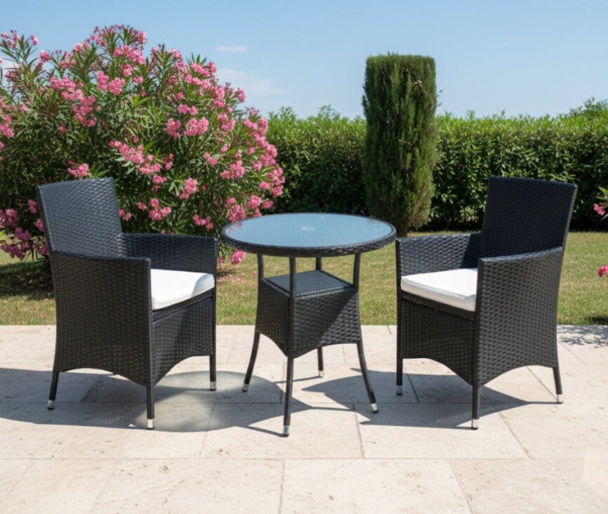 Bistro Outdoor Wicker Dining Set by Samz Design Selangor Malaysia Having aluminum frame and wicker weaving Ideal for Designers, Hotels , Resorts , Restaurants , Balconies , Patio , Outdoor Spaces of Residential , Commercial Projects and Hospitality Industry.