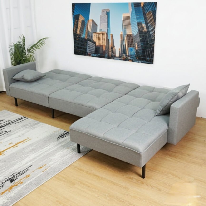 Madani upholstered 4-seater sofa by Samz Design, linen sofa bed with metal legs, Shah Alam
