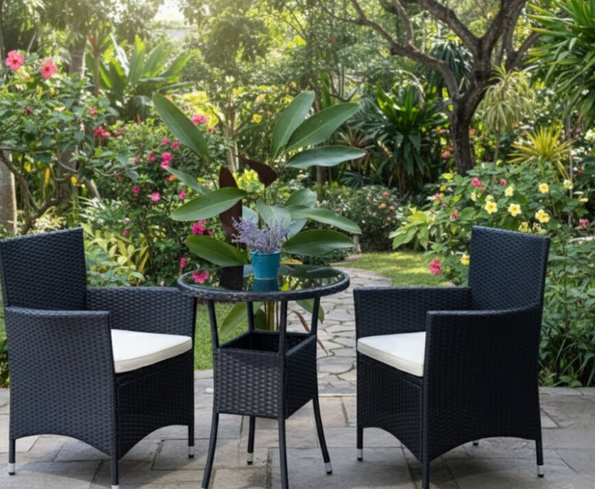 Bistro Outdoor Wicker Dining Set by Samz Design Selangor Malaysia Having aluminum frame and wicker weaving Ideal for Designers, Hotels , Resorts , Restaurants , Balconies , Patio , Outdoor Spaces of Residential , Commercial Projects and Hospitality Industry.