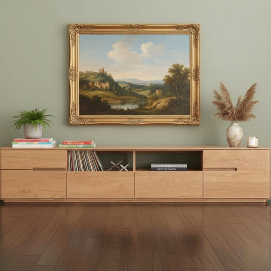 Bistro teak wood TV cabinet by Samz Design Malaysia made from A-grade teak wood with modern design