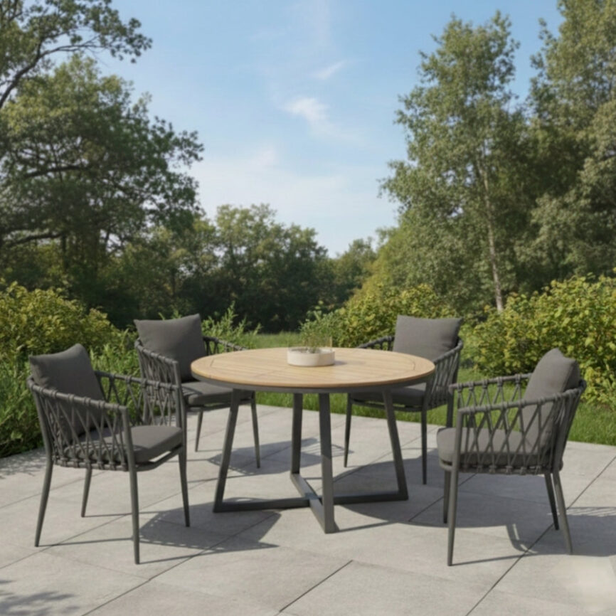 Italian outdoor aluminium rope dining chair with cushion for patio café restaurants resorts seating Malaysia
