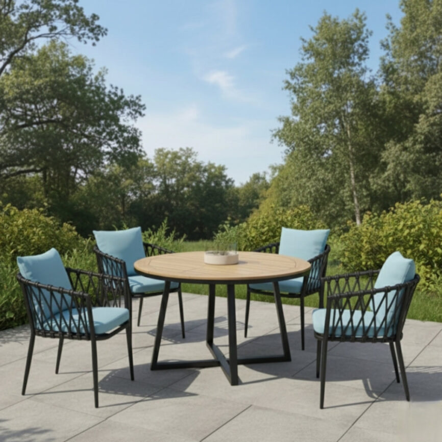 Italian outdoor aluminium rope dining chair with cushion for patio café restaurants resorts seating Malaysia