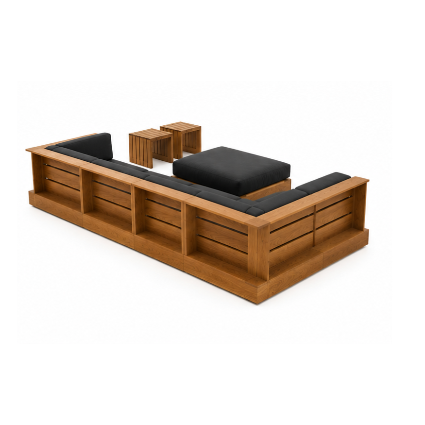LCS Teak Wood Indoor Relax Sofa modular solid teak sofa with cushions by Samz Design Shah Alam