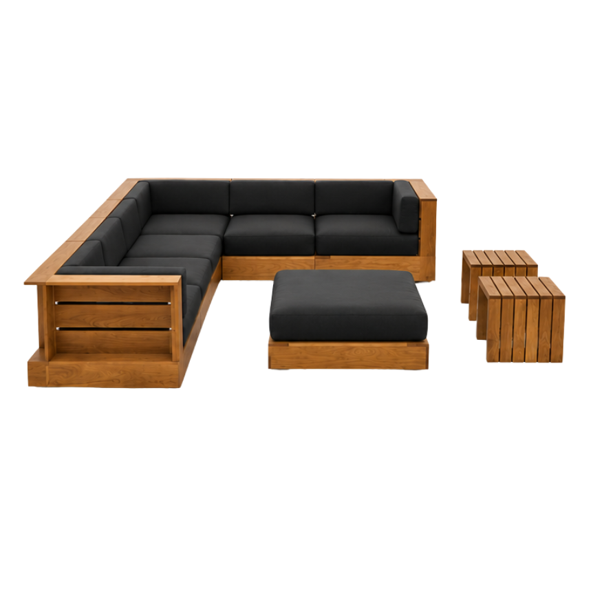LCS Teak Wood Indoor Relax Sofa modular solid teak sofa with cushions by Samz Design Shah Alam