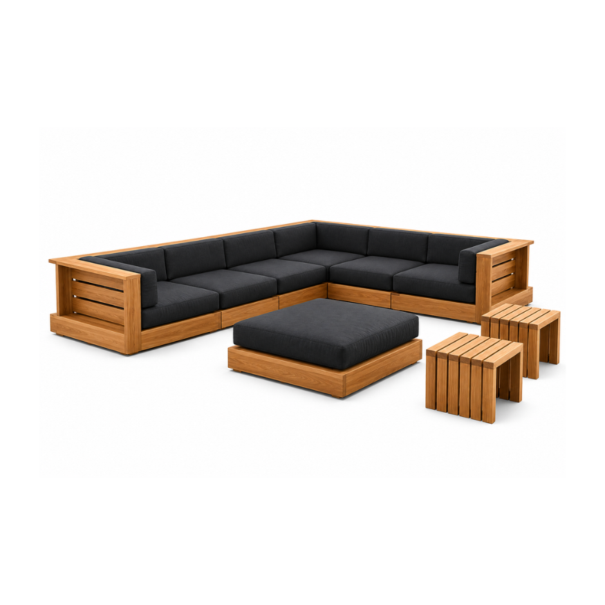 LCS Teak Wood Indoor Relax Sofa modular solid teak sofa with cushions by Samz Design Shah Alam