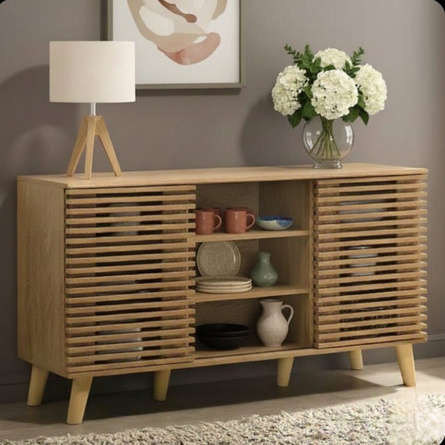 LCS Breeze Teak Wood Sideboard with sliding louver doors by Samz Design Shah Alam