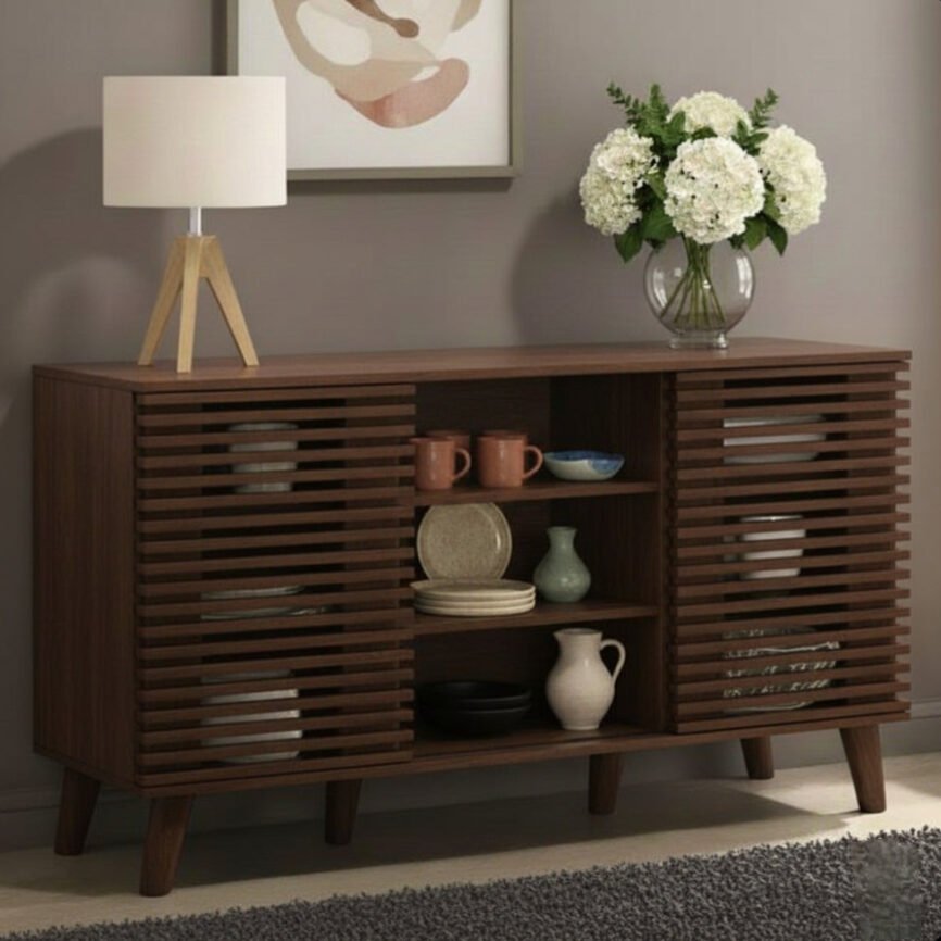 LCS Breeze Teak Wood Sideboard with sliding louver doors by Samz Design Shah Alam