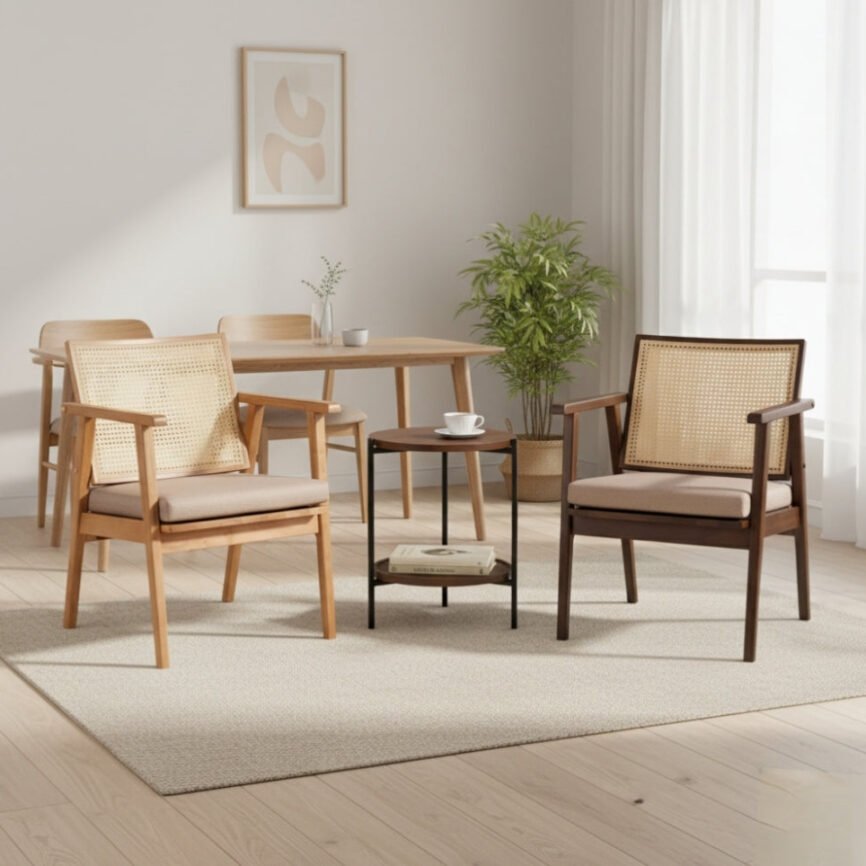 MSF solid wood lounge chair by Samz Design, rattan backrest on solid wood frame, Shah Alam