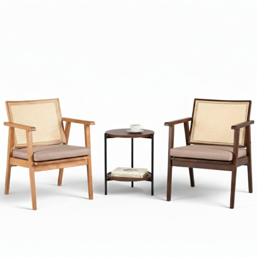 MSF solid wood lounge chair by Samz Design, rattan backrest on solid wood frame, Shah Alam