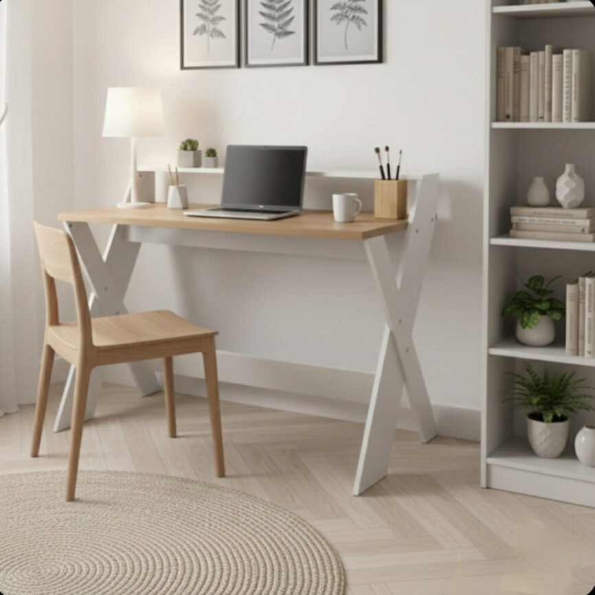 Murah solid wood study table by Samz Design, wooden home office desk, Shah Alam