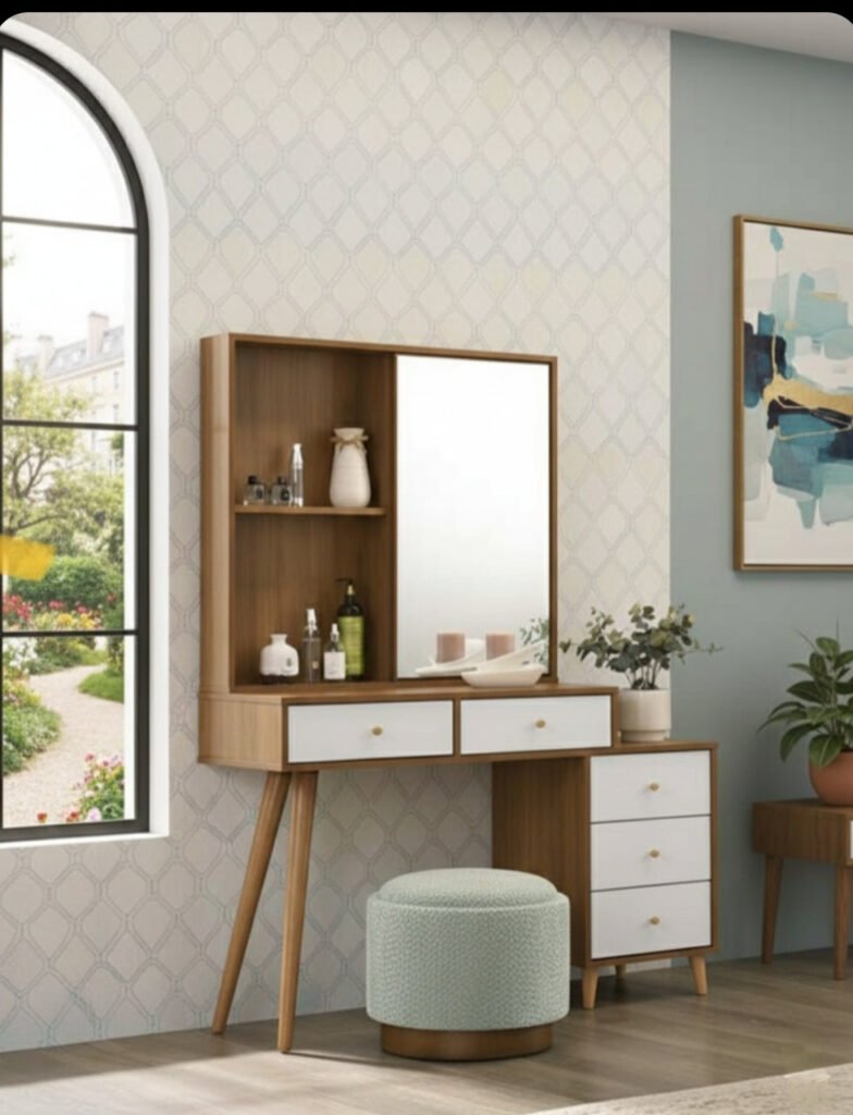 LCS Putri dressing table by Samz Design, mahogany with sliding mirror and five drawers, Shah Alam