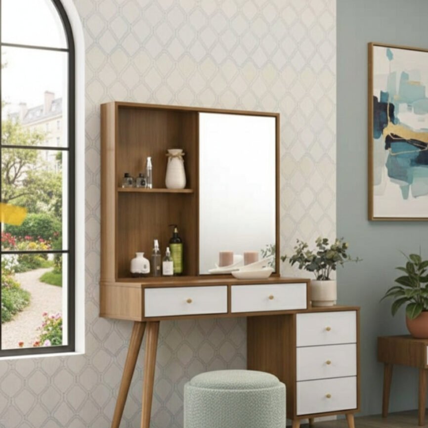 LCS Putri dressing table by Samz Design, mahogany with sliding mirror and five drawers, Shah Alam