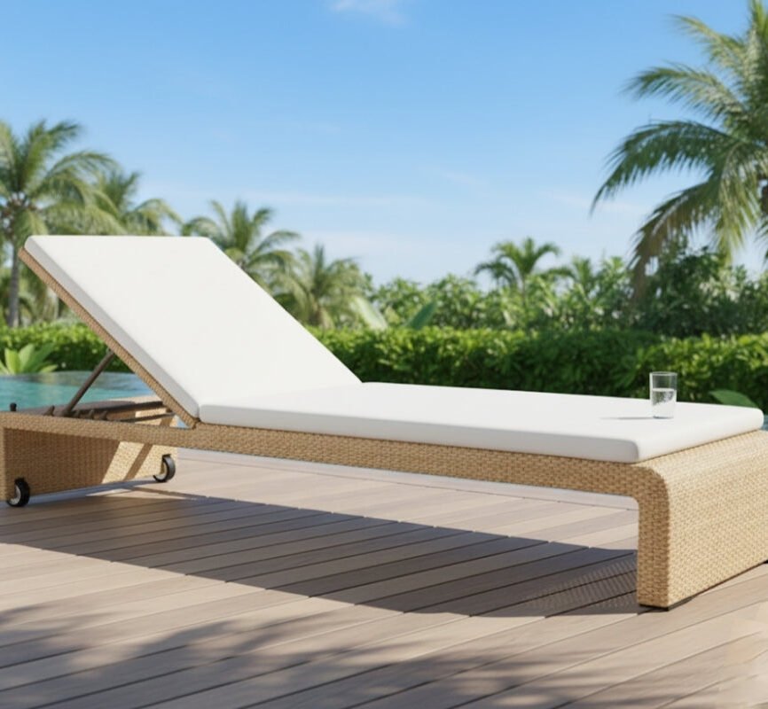 Rompin wicker sun lounger by Samz Design, aluminium frame with adjustable backrest and headrest, Shah Alam
