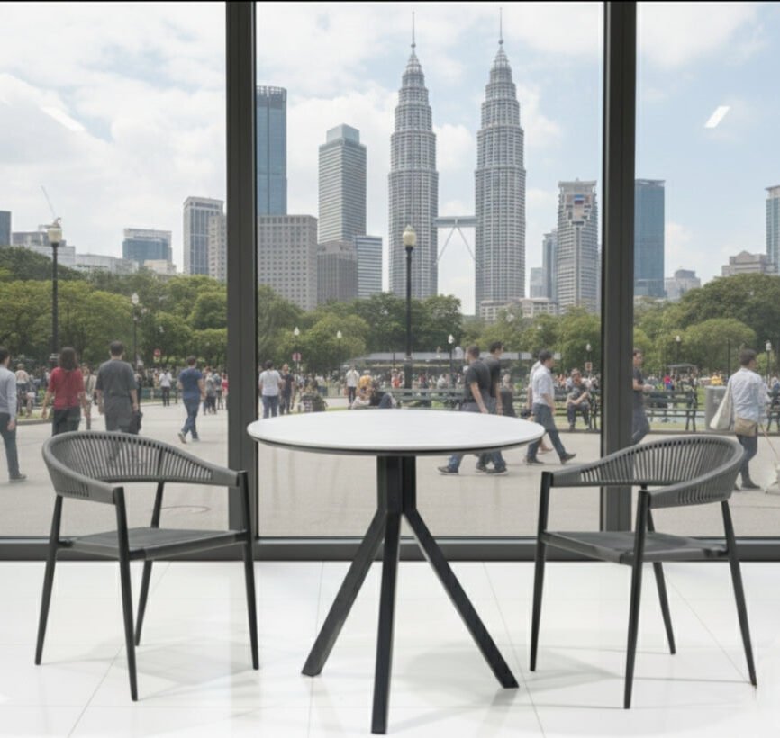 Sunway aluminium outdoor dining chair by Samz Design, powder-coated frame with Olefin rope, Shah Alam