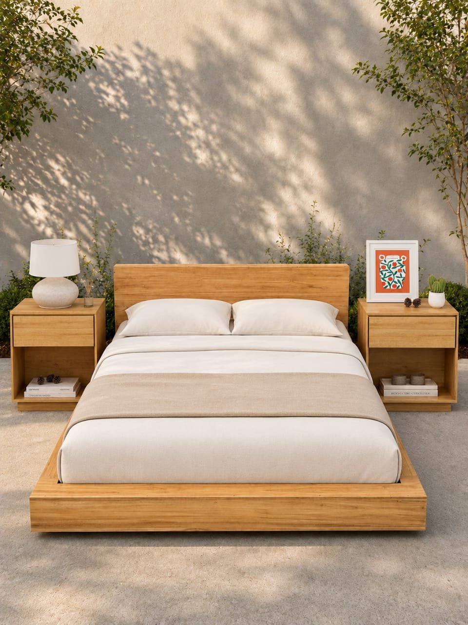 Kiara teak wood bedframe by Samz Design, japandi low platform bed in solid teak, Shah Alam