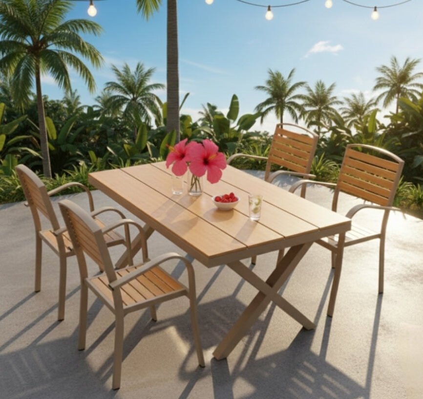 Samz outdoor teak dining set by Samz Design, teak with powder-coated aluminium frame, Shah Alam