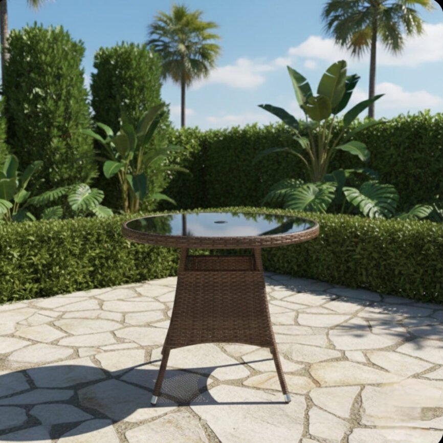 Samz wicker dining table by Samz Design, aluminium frame with Viro wicker and glass top, Shah Alam