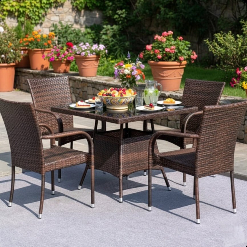 Samz wicker dining chair by Samz Design, aluminium frame with Viro wicker and tall woven back, Shah Alam