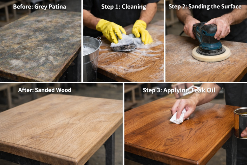 Care for Teak Wood Furniture & Remove Grey Patina Process Samz Design