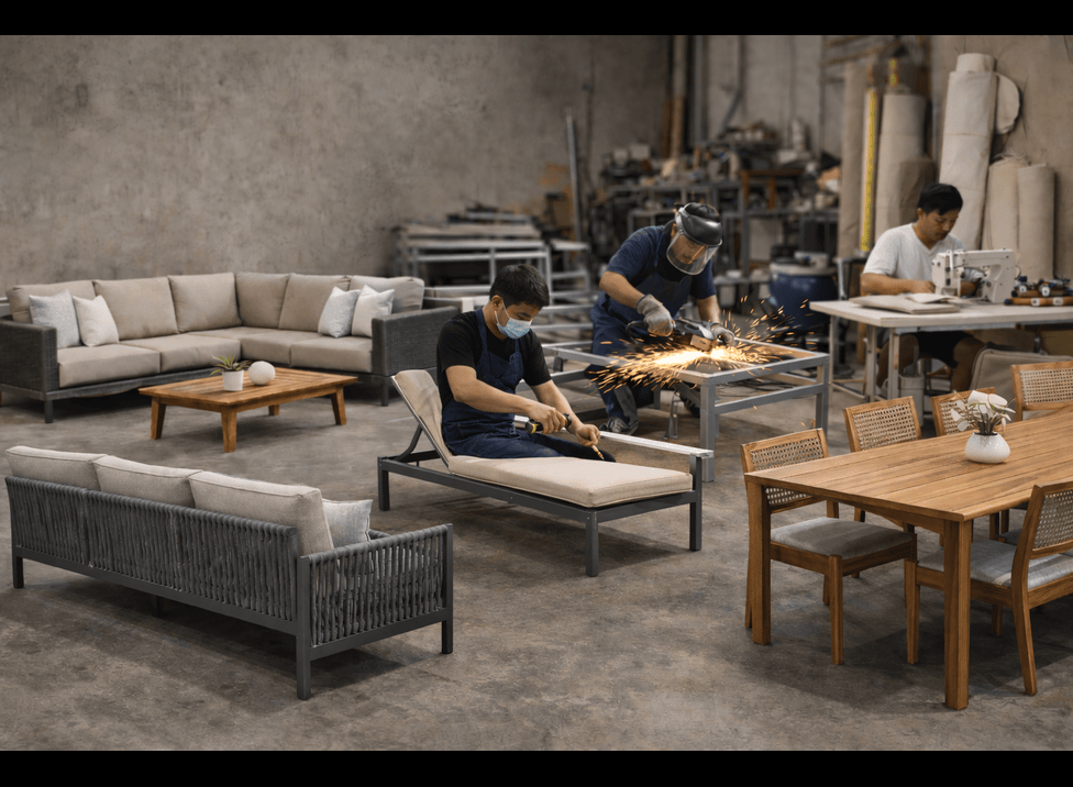 Indoor Furniture factory showing basic frame work