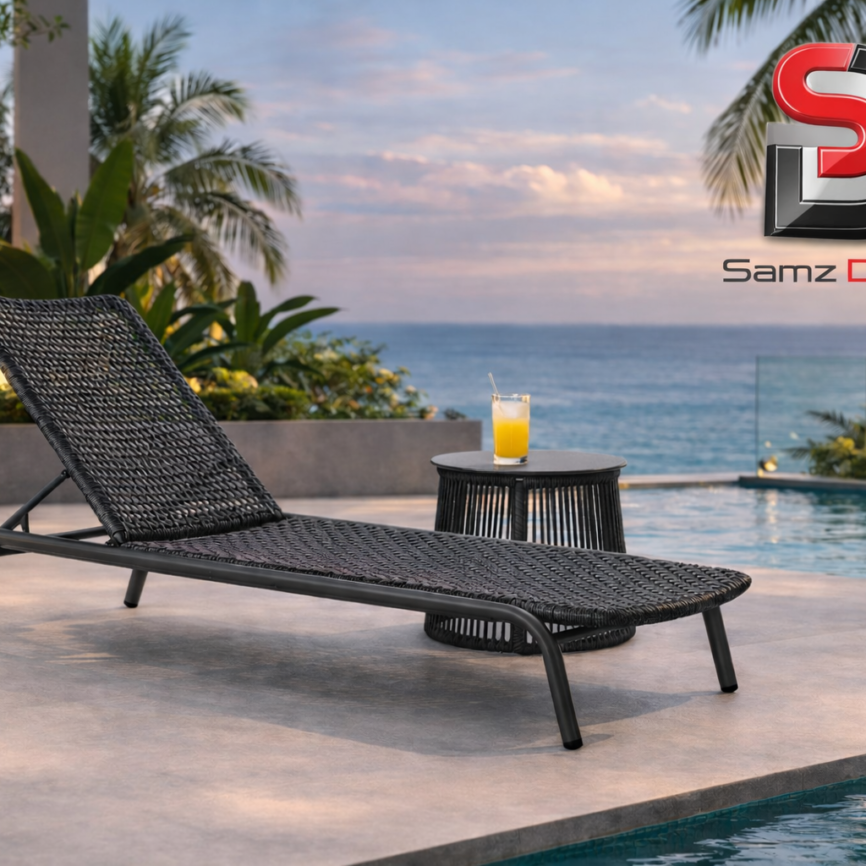 Klana rope and aluminium sun lounger by Samz Design, woven rope on powder-coated frame, Shah Alam