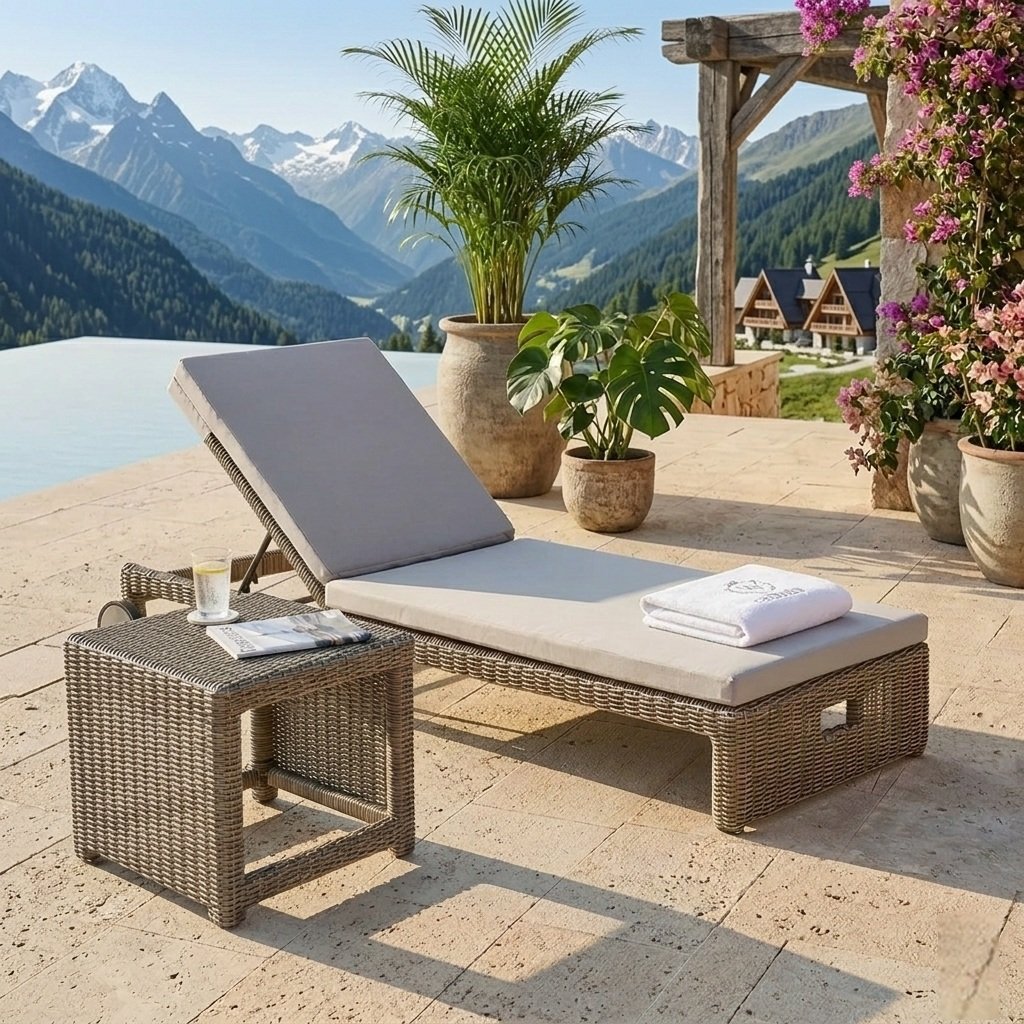 CNY outdoor wicker sun lounger with aluminium frame and Viro wicker for poolside use