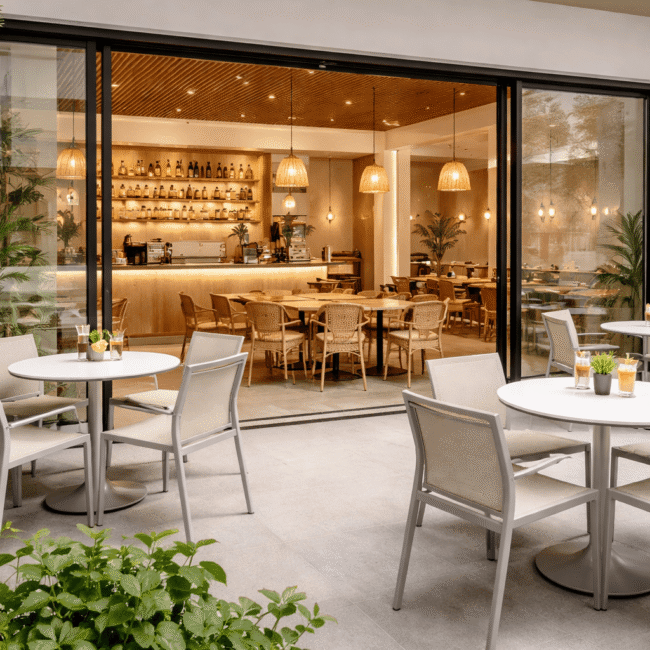 Cafe with outdoor seating featuring partnership of Samz Design Shah Alam and resturants