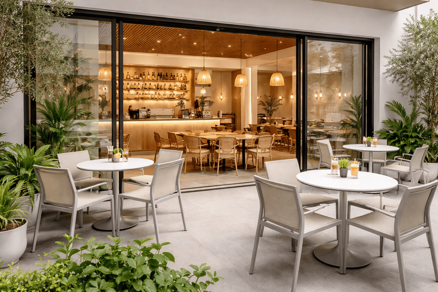 Cafe with outdoor seating featuring partnership of Samz Design Shah Alam and resturants