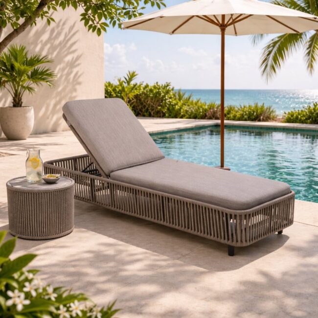 Jumairah Outdoor Aluminium Rope Sun Lounger by Samz Design with aluminium frame and olefin rope for outdoor use