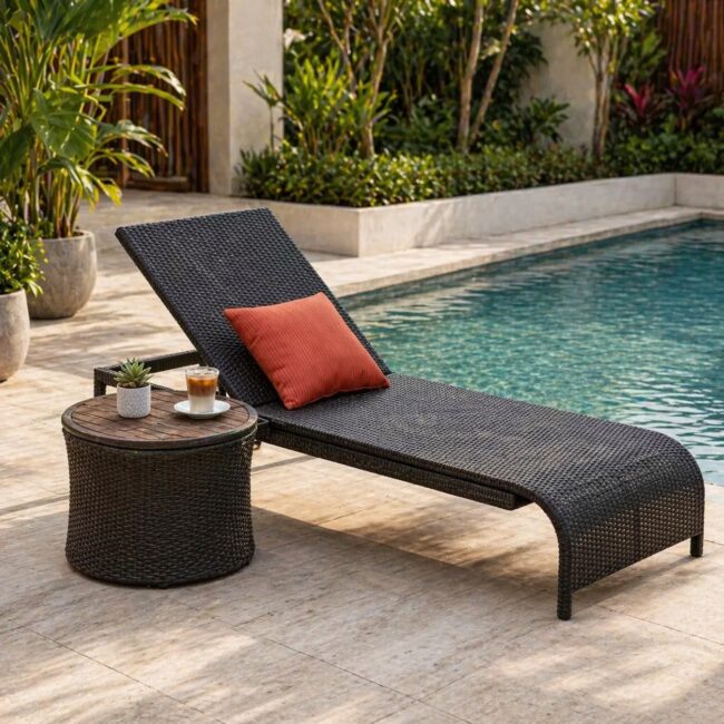 CNY outdoor wicker sun lounger with aluminium frame and Viro wicker for poolside use