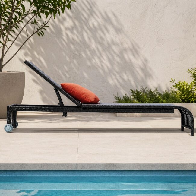 CNY outdoor wicker sun lounger with aluminium frame and Viro wicker for poolside use
