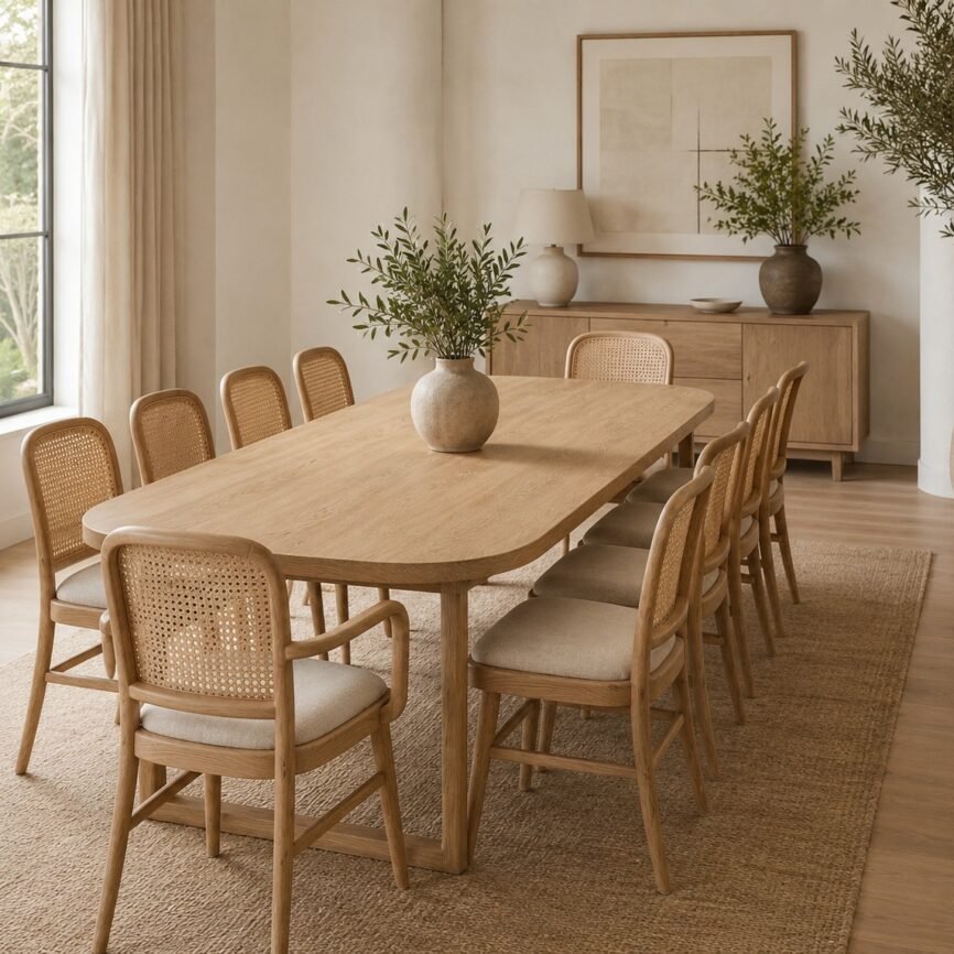 Ovi teak wood arm dining chair with rattan backrest and upholstered seat by Samz Design Shah Alam