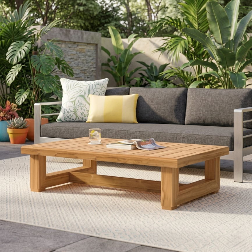 Arfa Outdoor Teak Wood Coffee Table by Samz Design Shah Alam featuring solid teak wood construction for patios, gardens, and outdoor living spaces.
