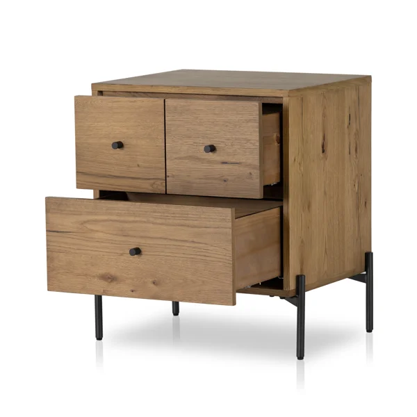 Arq 3 Drawers teak wood Bedside Table by Samz Design with solid wood finish and three storage drawers