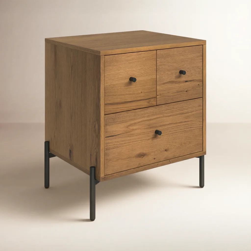 Arq 3 Drawers teak wood Bedside Table by Samz Design with solid wood finish and three storage drawers