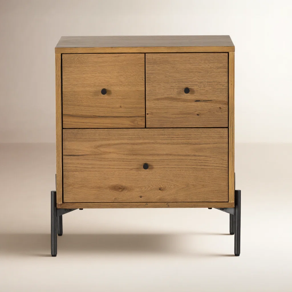Arq 3 Drawers teak wood Bedside Table by Samz Design with solid wood finish and three storage drawers
