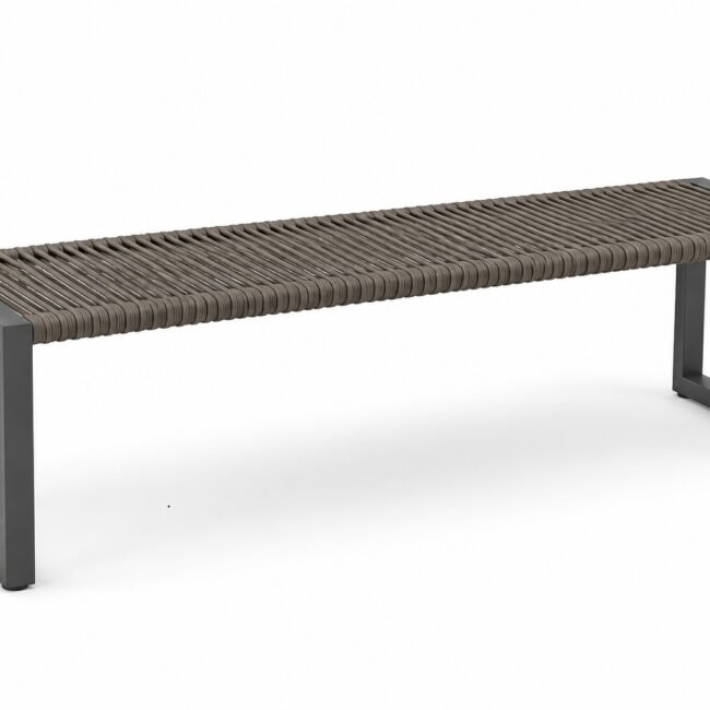SAMZ aluminium powder coated outdoor backless bench with woven rope seat for hotel, resort, patio and outdoor dining.