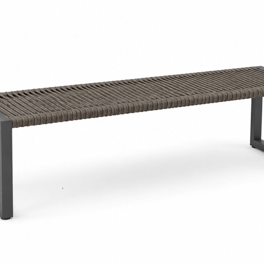 SAMZ aluminium powder coated outdoor backless bench with woven rope seat for hotel, resort, patio and outdoor dining.