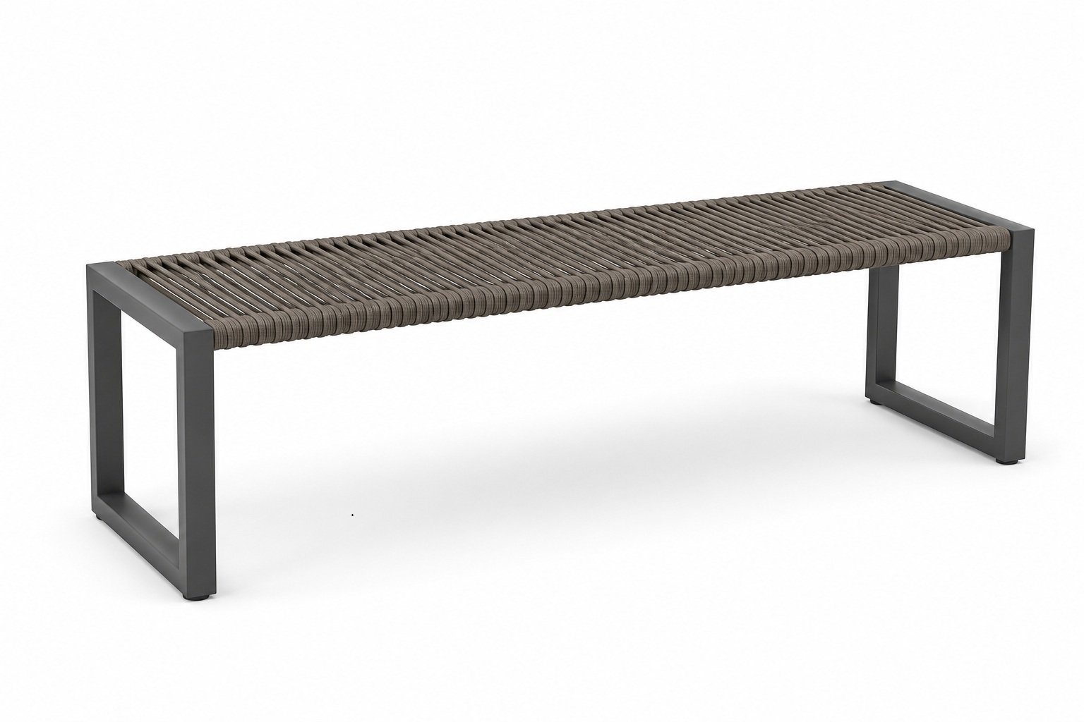 SAMZ aluminium powder coated outdoor backless bench with woven rope seat for hotel, resort, patio and outdoor dining.